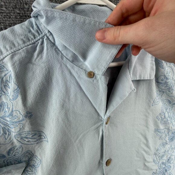 Tommy Bahama Floral Short Sleeve Silk 2XL Blue Vacation Button Up Casual Shirt - Picture 8 of 16